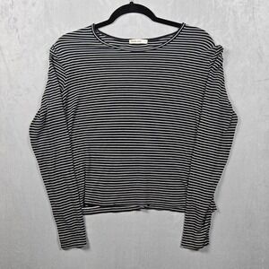 Marine Layer Lexi Rib Crew Top Womens Large Black Striped Long Sleeve T-Shirt